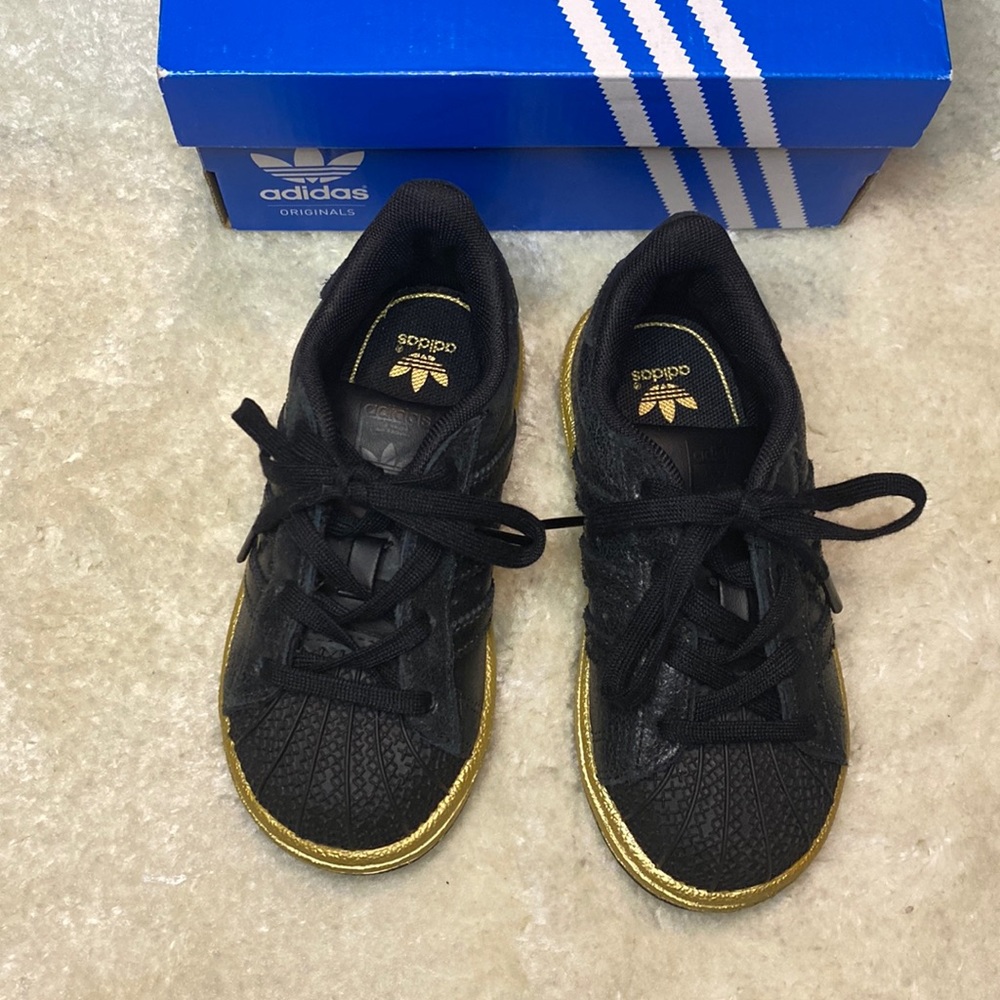 Toddler Black and Gold Superstar I Adidas Original